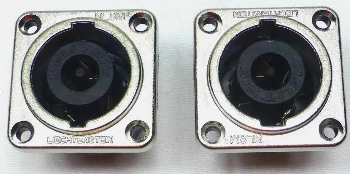 (2) Two Genuine Neutrik NL8MPRXX Female 8 Pin SpeakON Connector Square Config