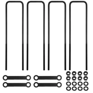20 inch Square Bend U-Bolt Kits, Heavy Duty Steel Square U-Bolts with 6 inch Tie Plates for Truck Chassis
