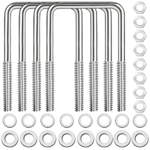4 Sets 304 Stainless Steel Square U Bolt,U Bolts 3 inch Wide,1/2" D x 3-1/16" W x 5-5/16"L U-Bolts for Boat Trailer with Nuts and Washers, for Automobiles Trailer, Ski Boat