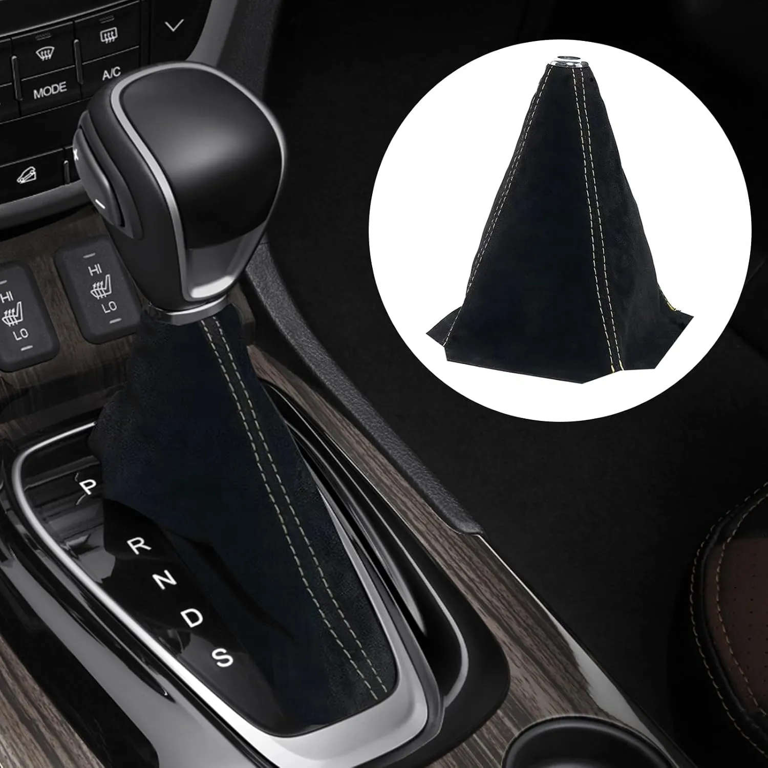 Alcantara Car Gear Shift Knob Cover, Universal Dust Cover Boot for Car Handle, Shift Knob Covers, Handbrake Covers, Durable Dust-Proof Protection, Fit for Shift Lever(Black Yellow)