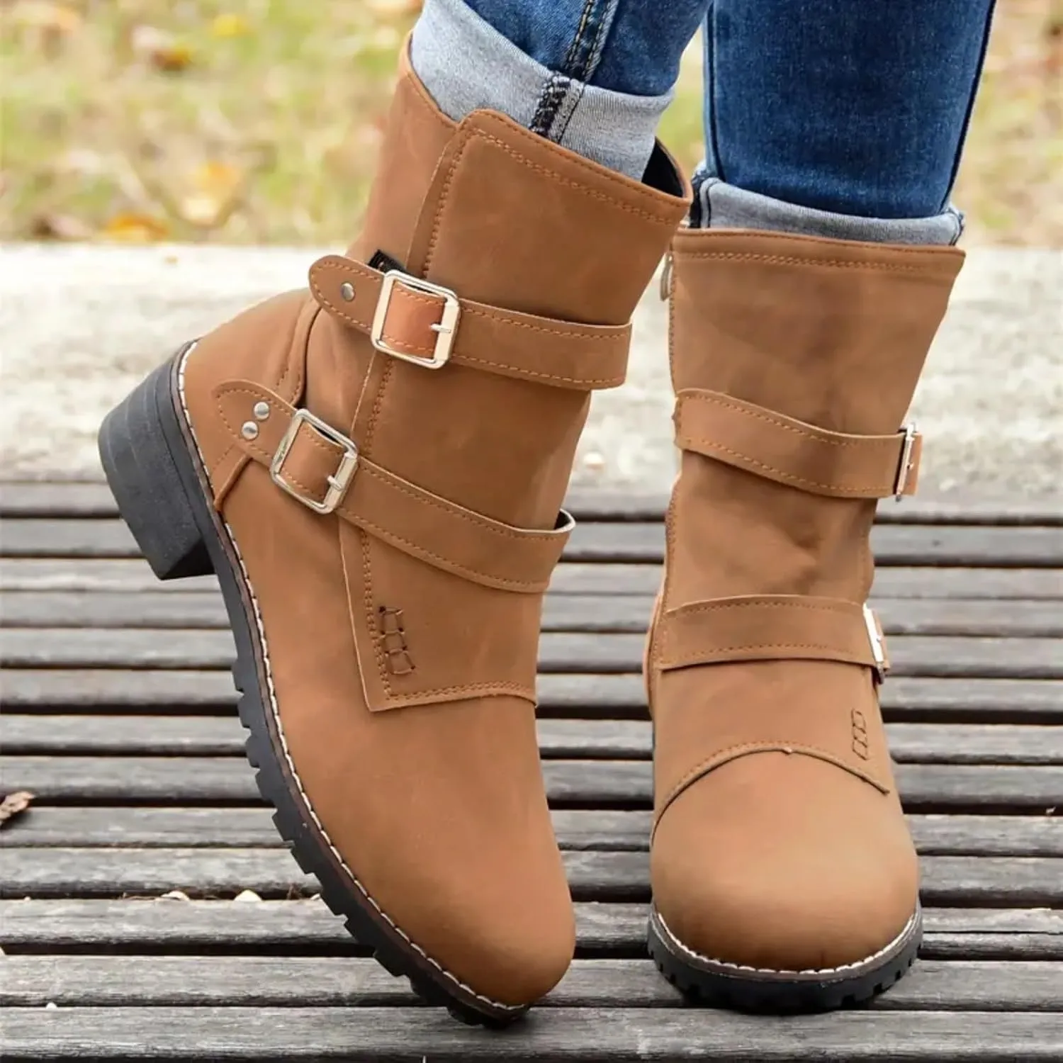 AMDBEL Booties for Women Dressy 2024 Ankle Boots Low Heel Slip On Boots Round Toe Ladies Party Short Booties Shoes
