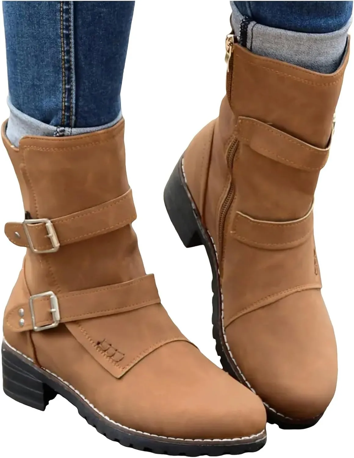 AMDBEL Booties for Women Dressy 2024 Ankle Boots Low Heel Slip On Boots Round Toe Ladies Party Short Booties Shoes