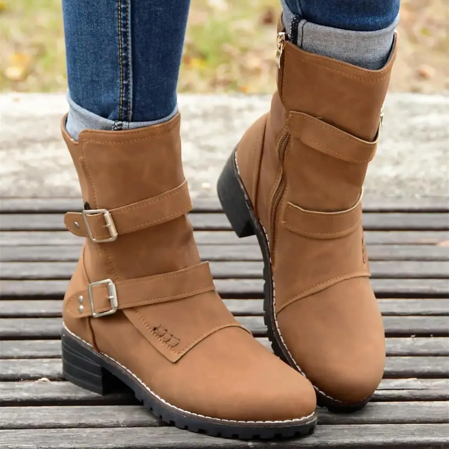 AMDBEL Booties for Women Dressy 2024 Ankle Boots Low Heel Slip On Boots Round Toe Ladies Party Short Booties Shoes