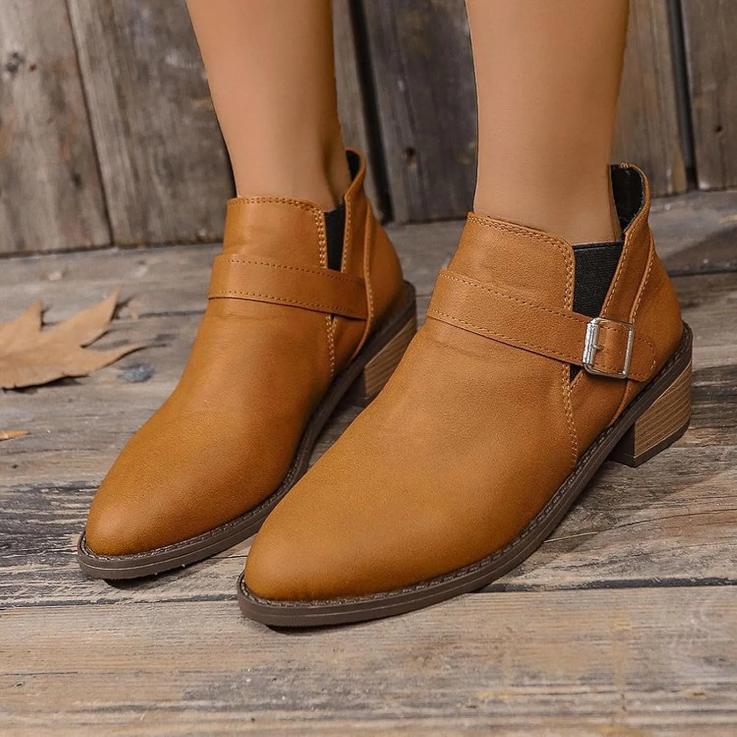 AMDBEL Fall Boots for Women 2024 Ankle Booties Low Chunky Stacked Heel Round Toe Booties Fashion Casual Fall Winter Shoes