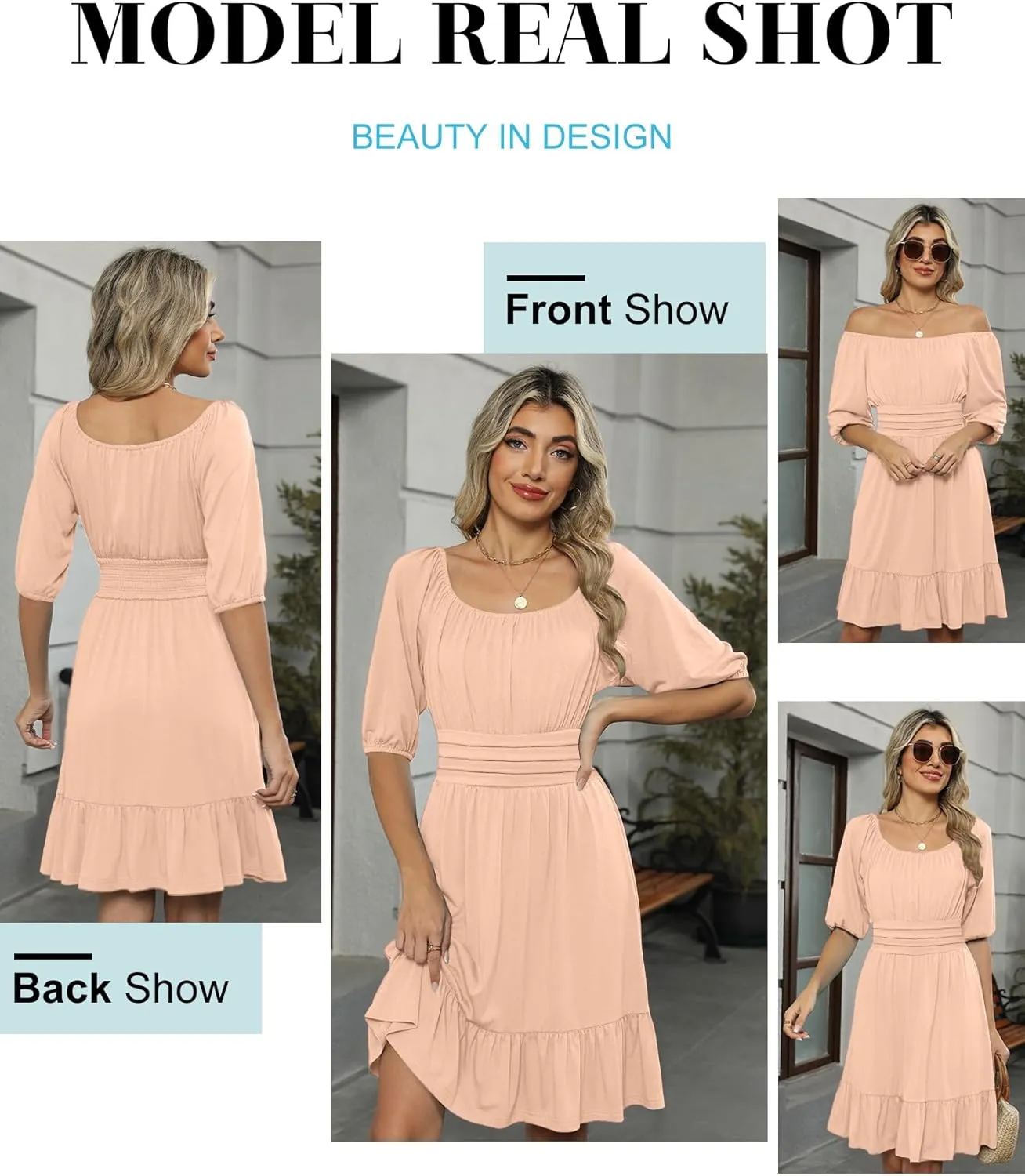 ANRABESS Women Summer Casual Short Lantern Sleeve Square Neck A-Line Flowy Boho Mini Dress 2025 Trendy Beach Travel Clothes