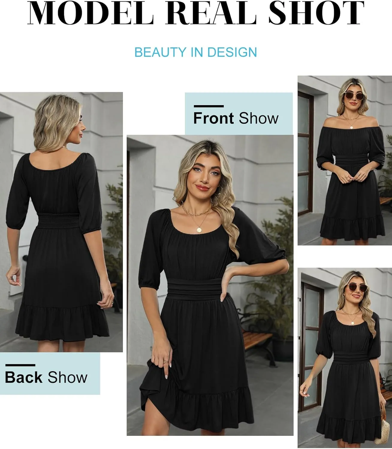 ANRABESS Women Summer Casual Short Lantern Sleeve Square Neck A-Line Flowy Boho Mini Dress 2025 Trendy Beach Travel Clothes
