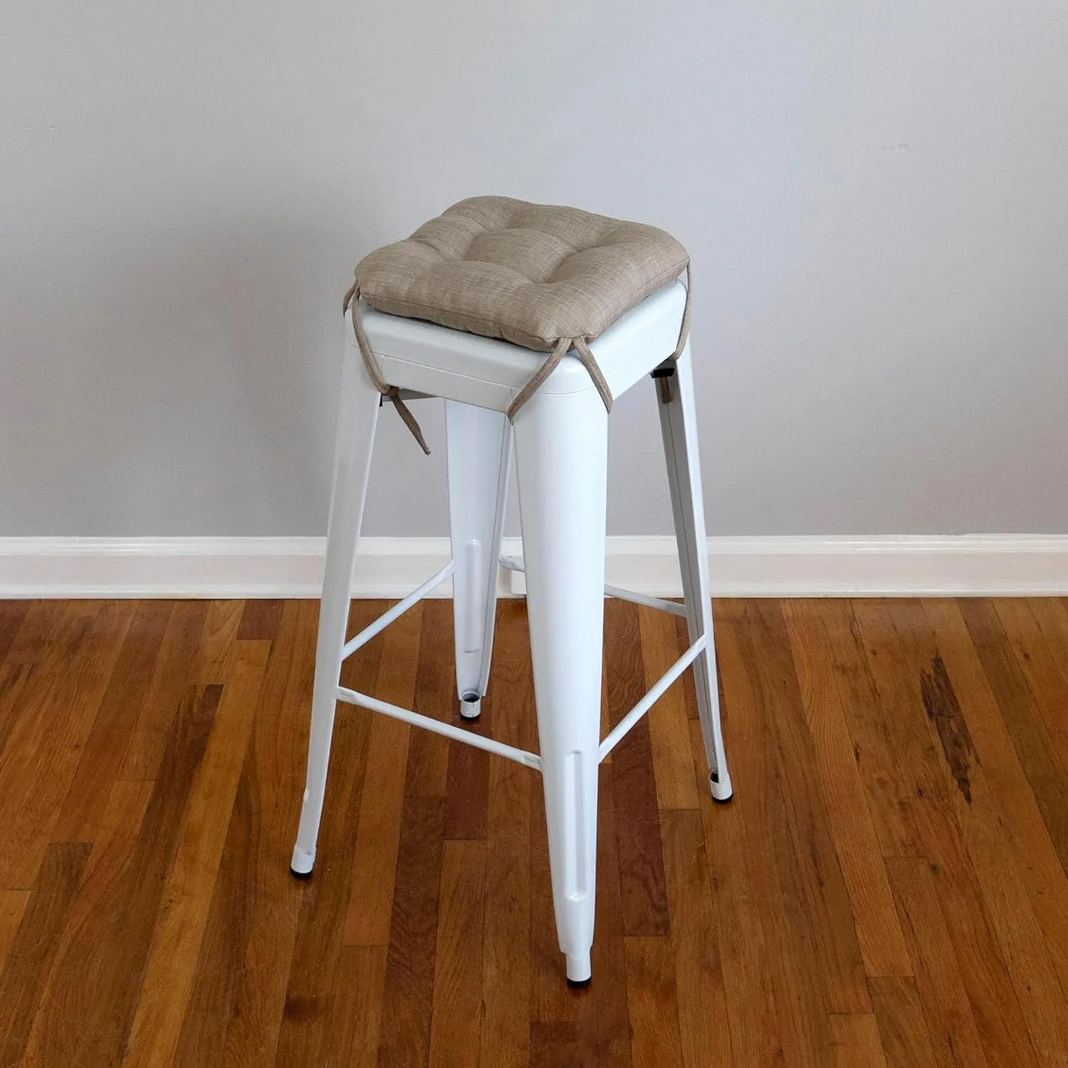 Barnett Home Decor Hayden Beige Square Bar Stool Cushion with Ties - for 12" Metal Industrial Barstools - 12" Tolix-Style Counter-Height Chairs - Latex Foam Fill, Machine Washable