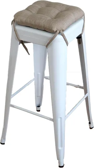 Barnett Home Decor Hayden Beige Square Bar Stool Cushion with Ties - for 12" Metal Industrial Barstools - 12" Tolix-Style Counter-Height Chairs - Latex Foam Fill, Machine Washable