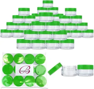 Beauticom 20 gram/20ml Empty Clear Small Round Travel Container Jar Pots with Lids for Make Up Powder, Eyeshadow Pigments, Lotion, Creams, Lip Balm, Lip Gloss, Samples (48 Pieces, Green)