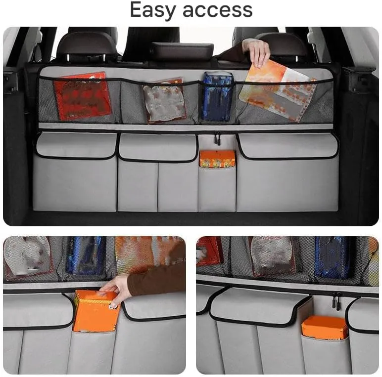 Car Boot Organiser for Volkswagen VW Tiguan/Taos/Jetta/Vento/Atlas/Polo/T-Cross/Passat/Virtus,Waterproof Kick Mats Seat Back Storage Bag Travel Durable Foldable Multi Pocket Journey Tidy Storage