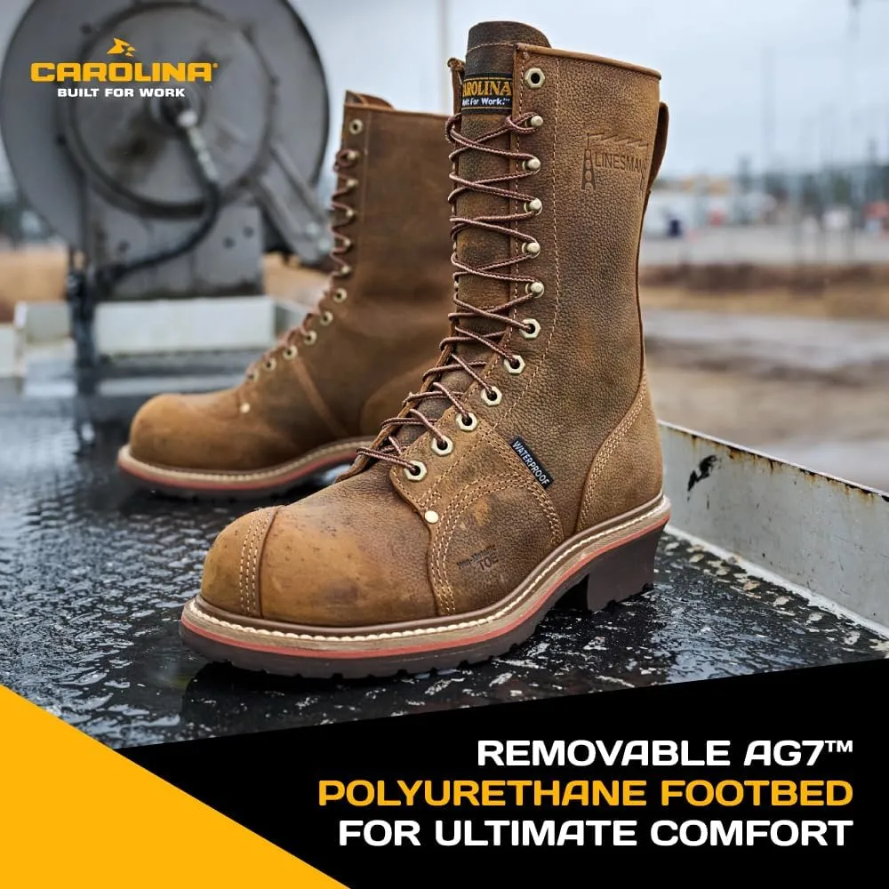 Carolina Boots Linesman 10" Composite Toe Waterproof Work Boot for Men - Durable, Slip-Resistant, Ideal for Construction & Outdoor Work