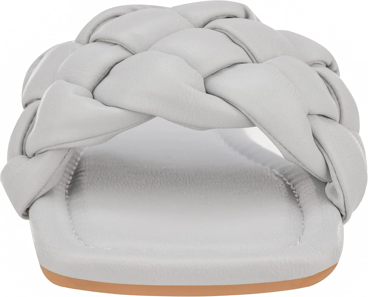 CLOVERLAY Yara Women's Square Open Toe Slides Braided Woven Single Band Slip on Flat Sandals