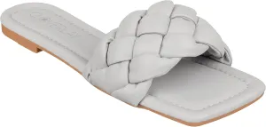 CLOVERLAY Yara Women's Square Open Toe Slides Braided Woven Single Band Slip on Flat Sandals