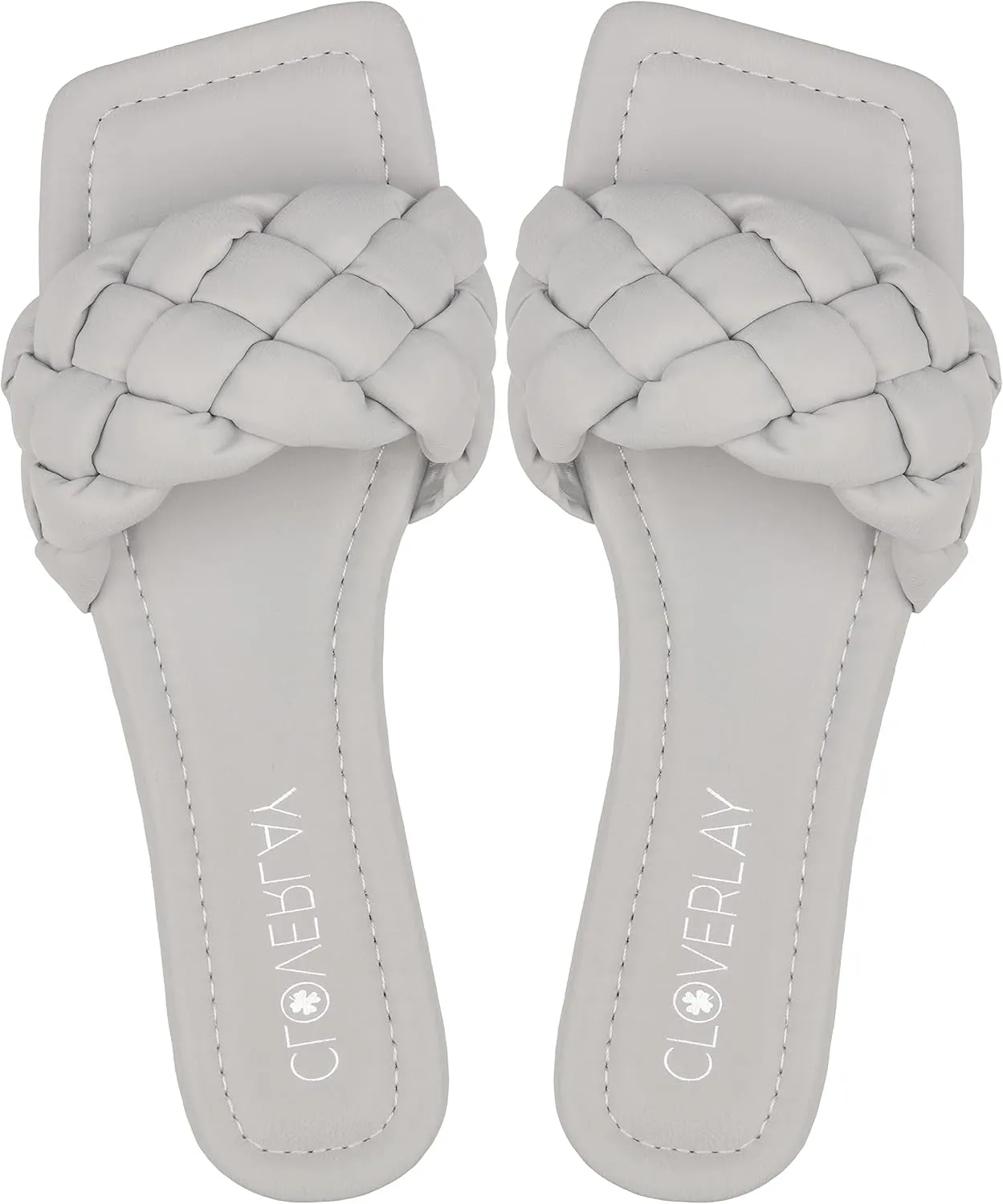 CLOVERLAY Yara Women's Square Open Toe Slides Braided Woven Single Band Slip on Flat Sandals