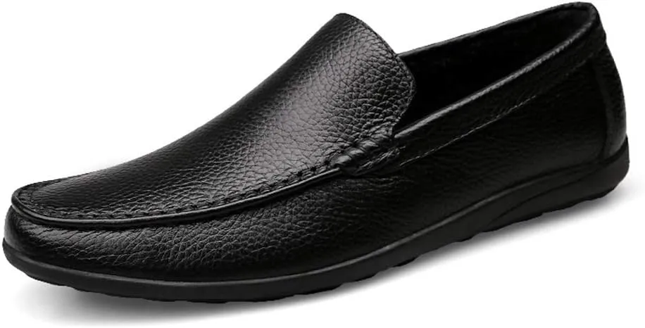 Comodish Breathable Driving Loafer for Man Soft Casual Boat Shoes Business Lined Oxford Slip On Style Genuine Leather Round Toe Flat Heel Formal Oxford