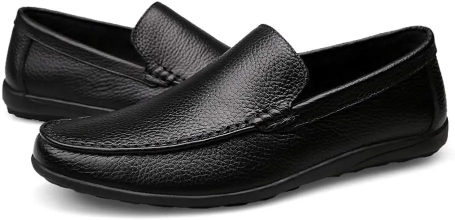 Comodish Breathable Driving Loafer for Man Soft Casual Boat Shoes Business Lined Oxford Slip On Style Genuine Leather Round Toe Flat Heel Formal Oxford