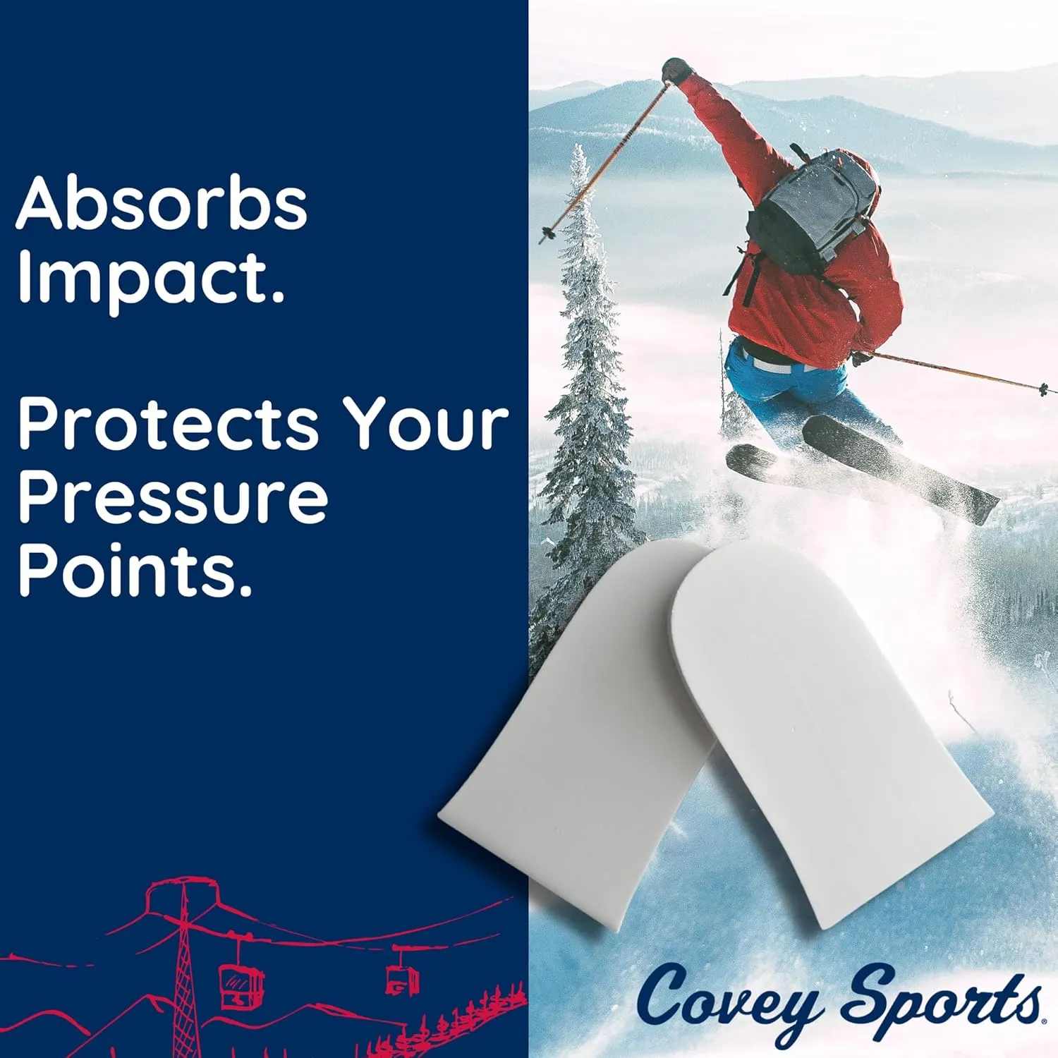 Covey Sports Ski Boot Heel Lift Inserts & Snowboard Boot Heel Wedge Pads - Adjustable 3/8" Cushioned Support for Natural Stride & Even Weight Distribution - Made in USA (S/M/L Pairs)