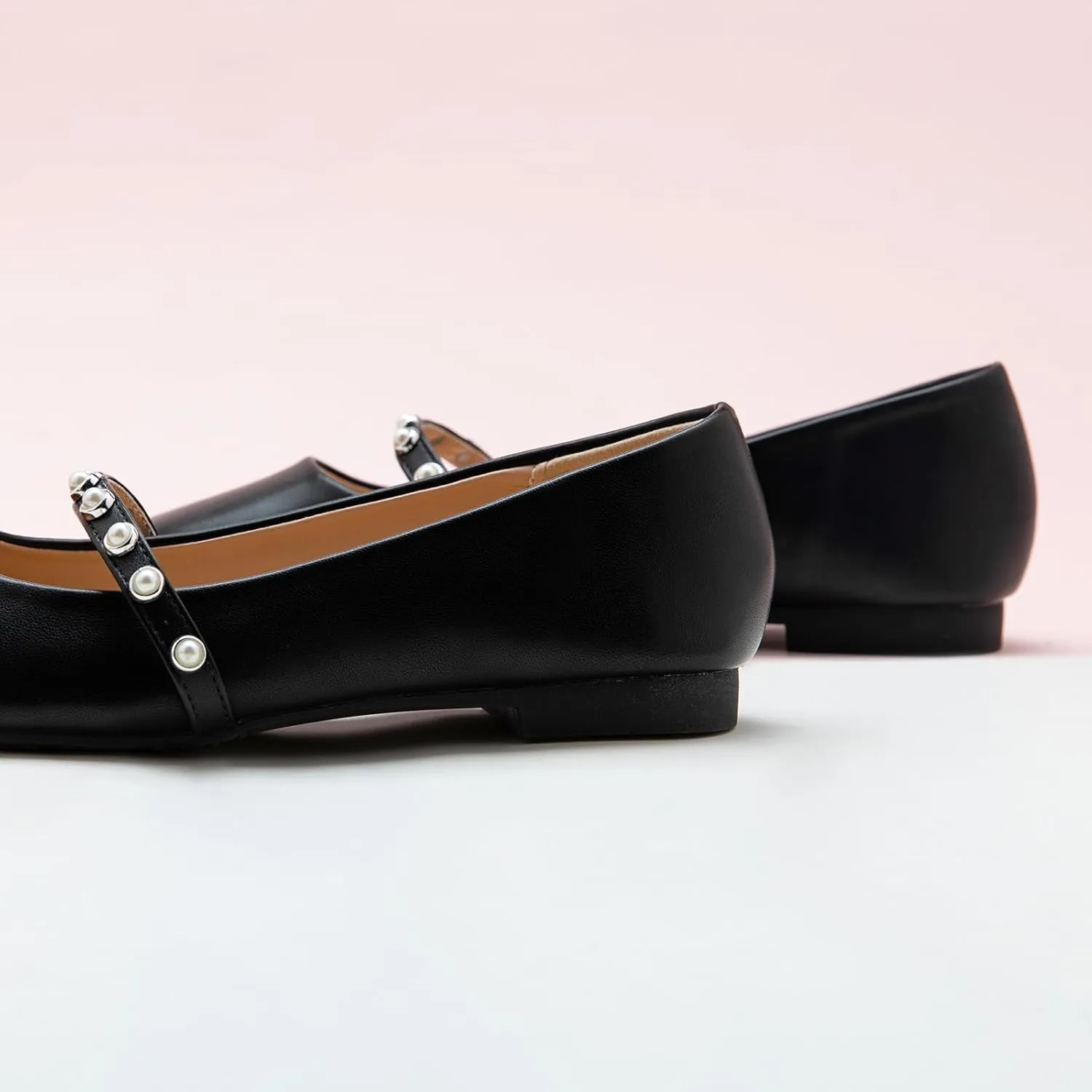 C.Paravano Mary Jane Flats for Women | Square Toe Ballet Flats with Pearl Strap | Comfortable Dress Shoes for Work, Wedding, Party & Daily Wear
