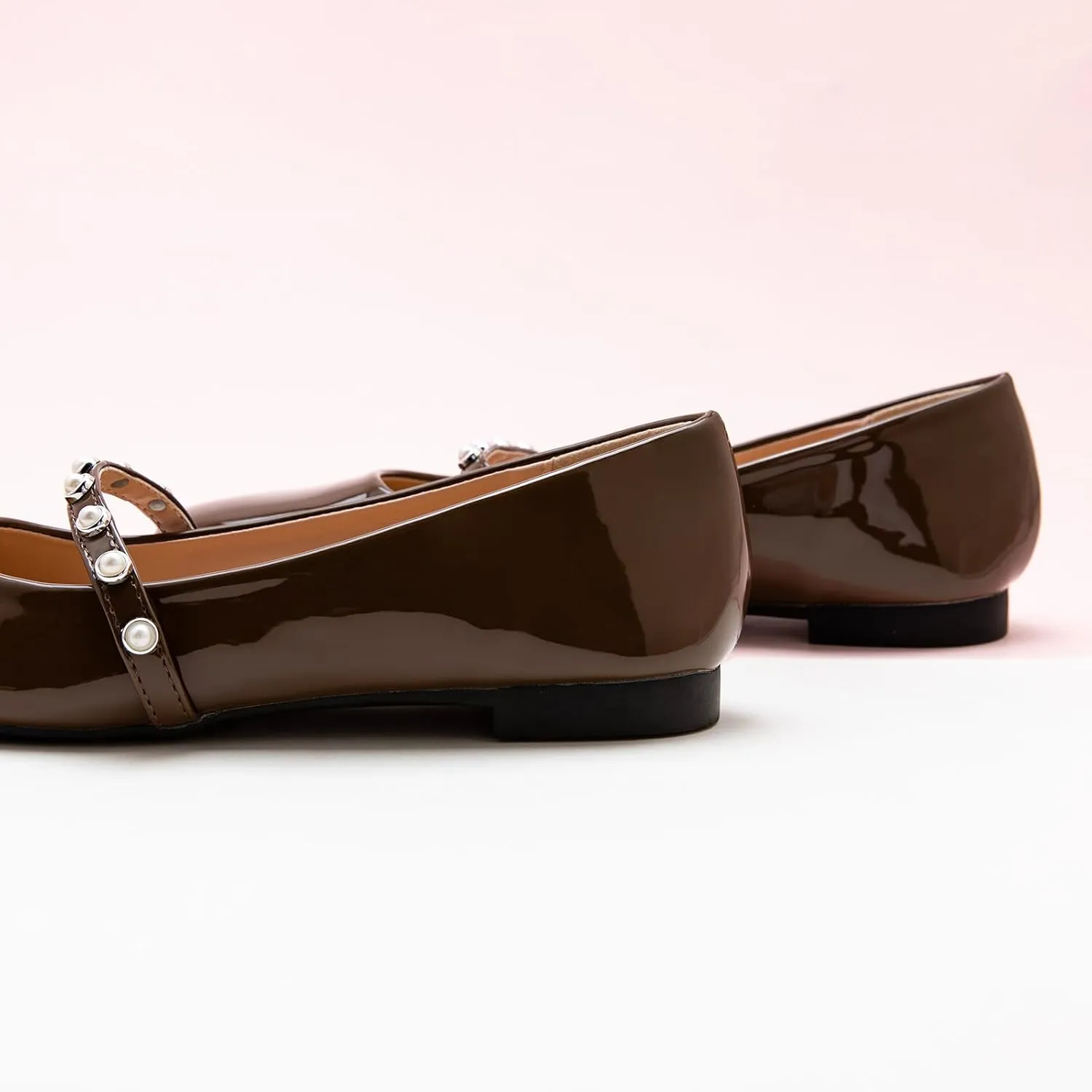 C.Paravano Mary Jane Flats for Women | Square Toe Ballet Flats with Pearl Strap | Comfortable Dress Shoes for Work, Wedding, Party & Daily Wear