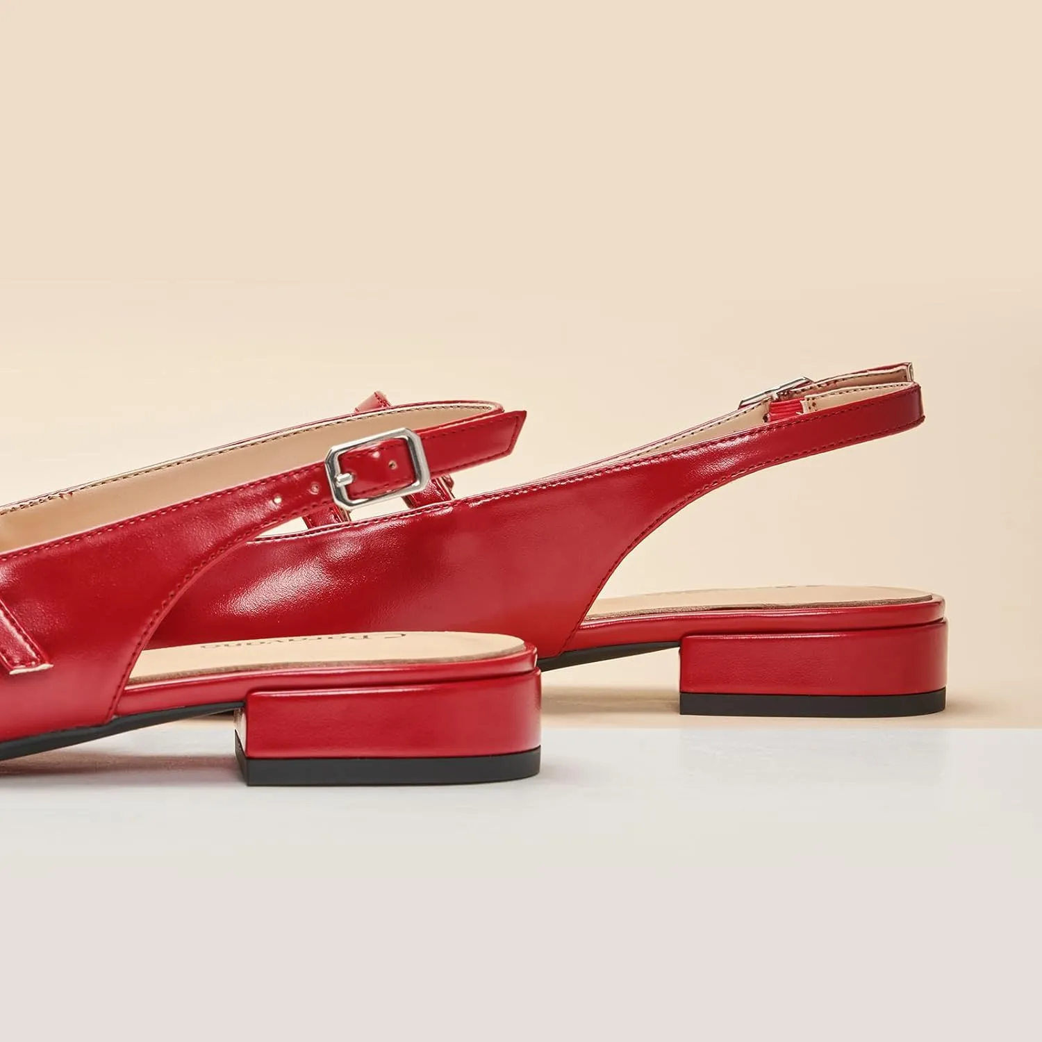 C.Paravano Women's Slingback Flats | Sandals Square Toe Dress Shoes | Flat Heel Double Strap Shoes for Business, Wedding, Cocktail Party