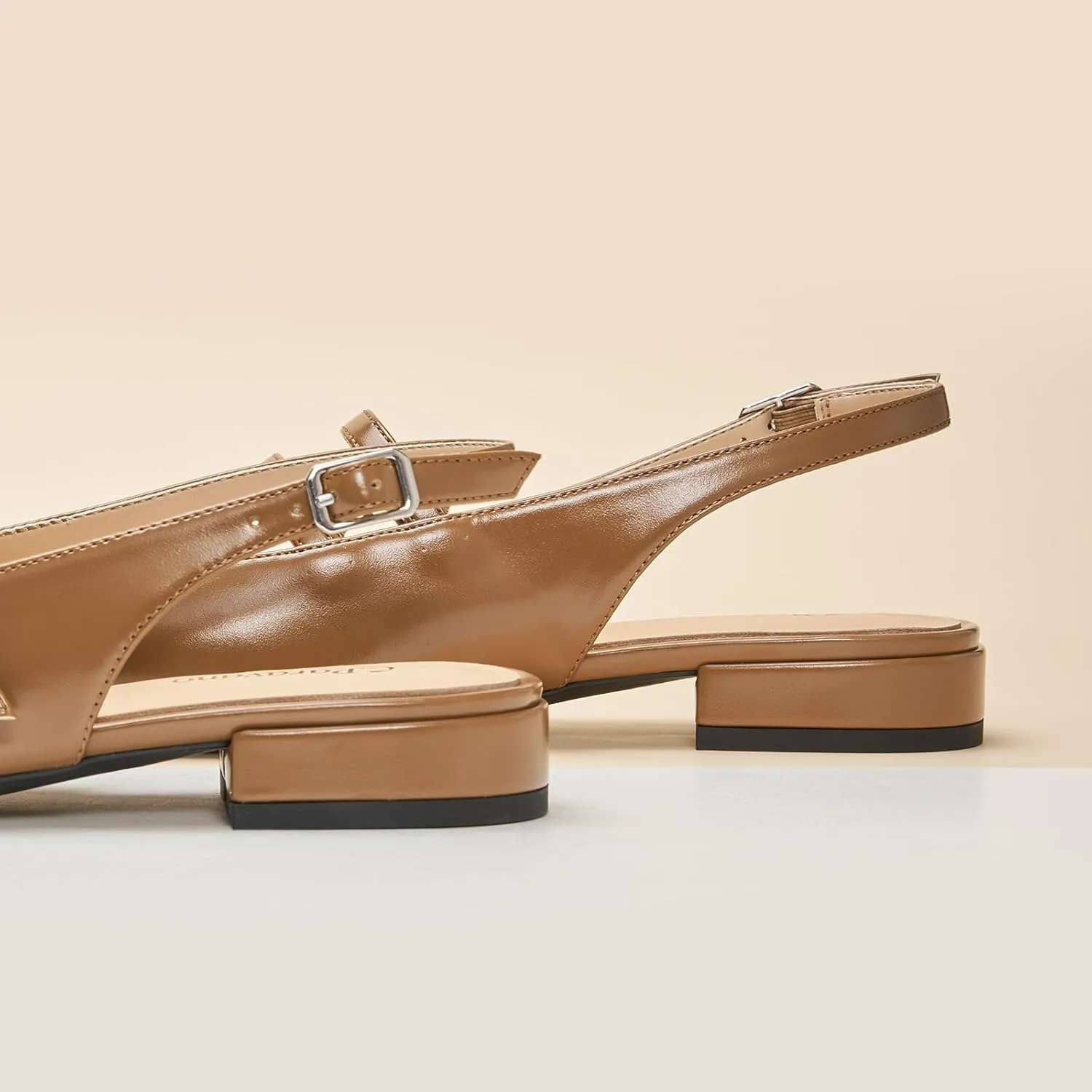 C.Paravano Women's Slingback Flats | Sandals Square Toe Dress Shoes | Flat Heel Double Strap Shoes for Business, Wedding, Cocktail Party