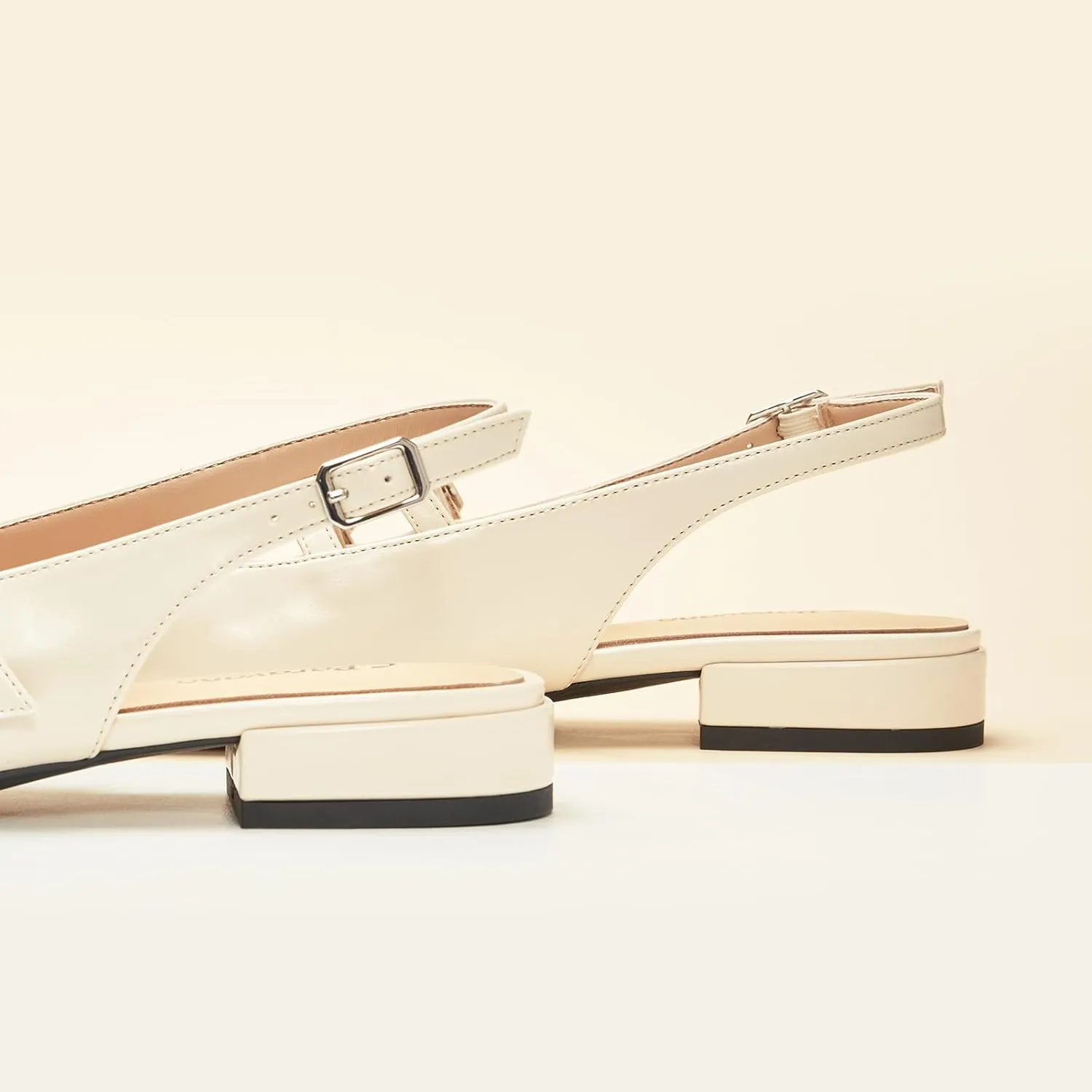 C.Paravano Women's Slingback Flats | Sandals Square Toe Dress Shoes | Flat Heel Double Strap Shoes for Business, Wedding, Cocktail Party