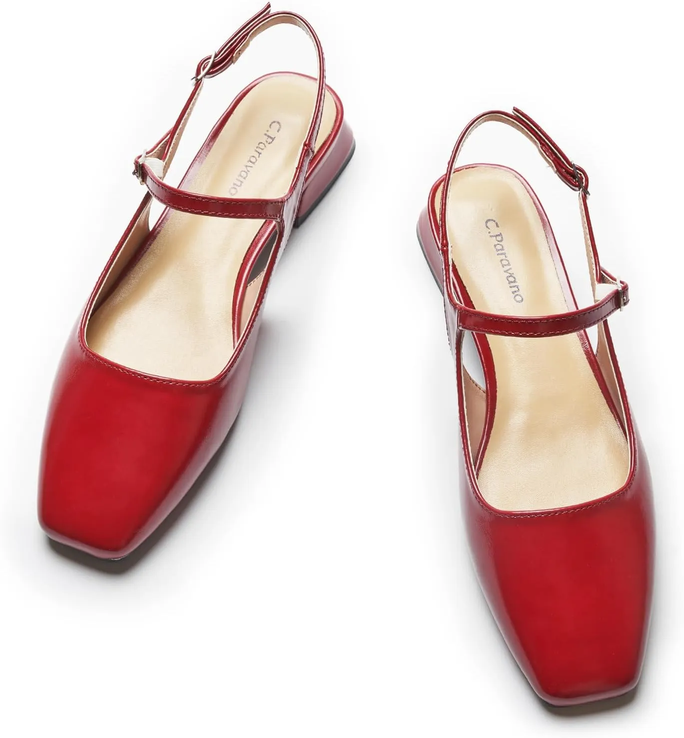 C.Paravano Women's Slingback Flats | Square Toe Slingback Flats for Women | Block Heel Sandals