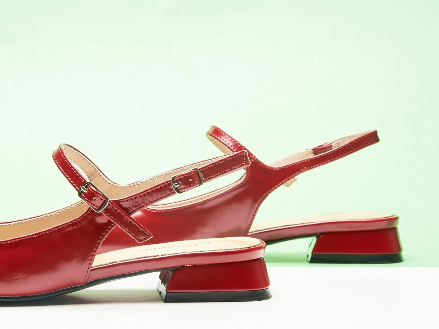 C.Paravano Women's Slingback Flats | Square Toe Slingback Flats for Women | Block Heel Sandals
