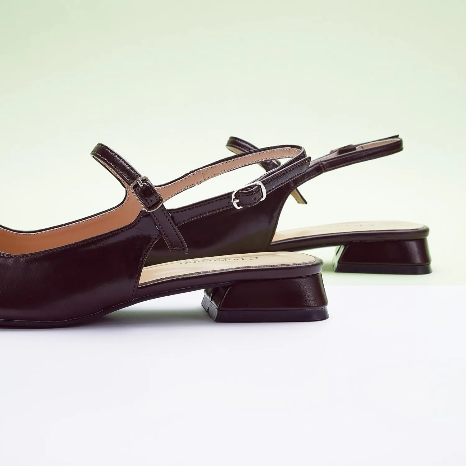 C.Paravano Women's Slingback | Square Toe Slingback Flats | Ankle Strap Flats Sandals | Slip on Casual Flats Shoes | Leather Dress Shoes for Wedding