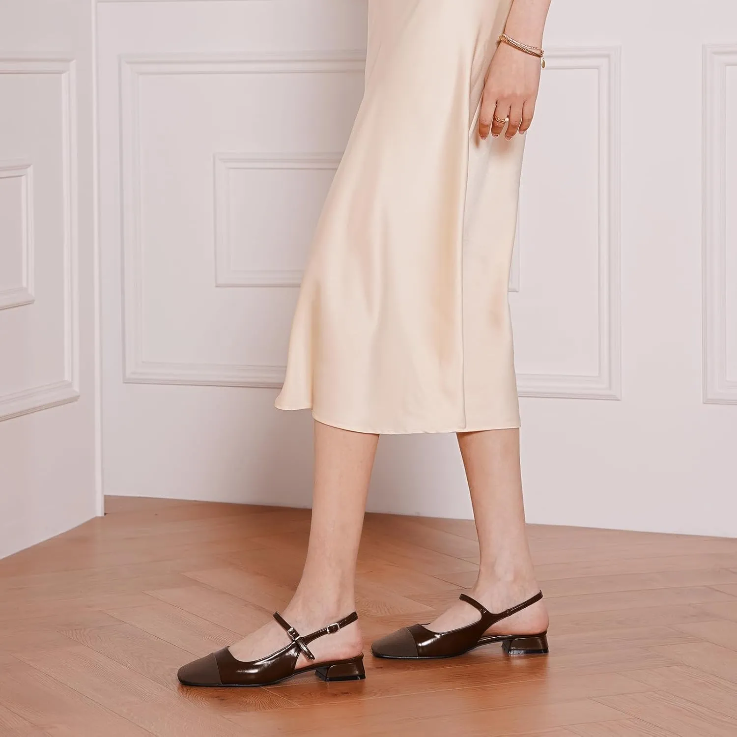 C.Paravano Women's Slingback | Square Toe Slingback Flats | Ankle Strap Flats Sandals | Slip on Casual Flats Shoes | Leather Dress Shoes for Wedding