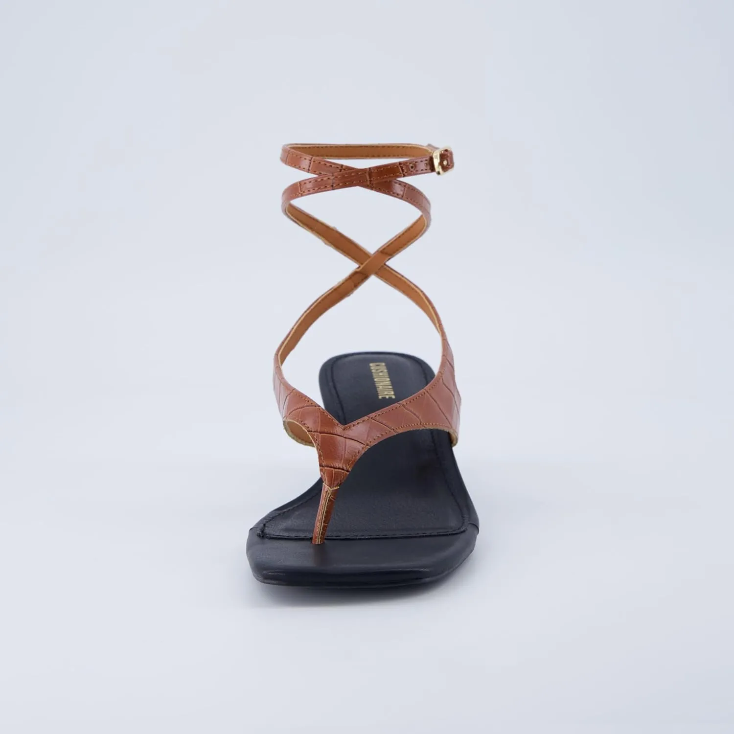 CUSHIONAIRE Martini Women’s Ankle Wrap Heel Sandal – Strappy Faux Leather Thong with Kitten Heel & Cushioned Footbed