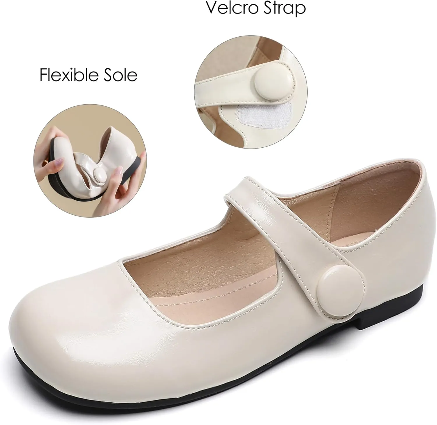 Dear Time Women's Round Toe Mary Jane Strap Flat Shoes, Cute Lolita Uniform Shoes, Soft Cushion Ballet Flats for Women