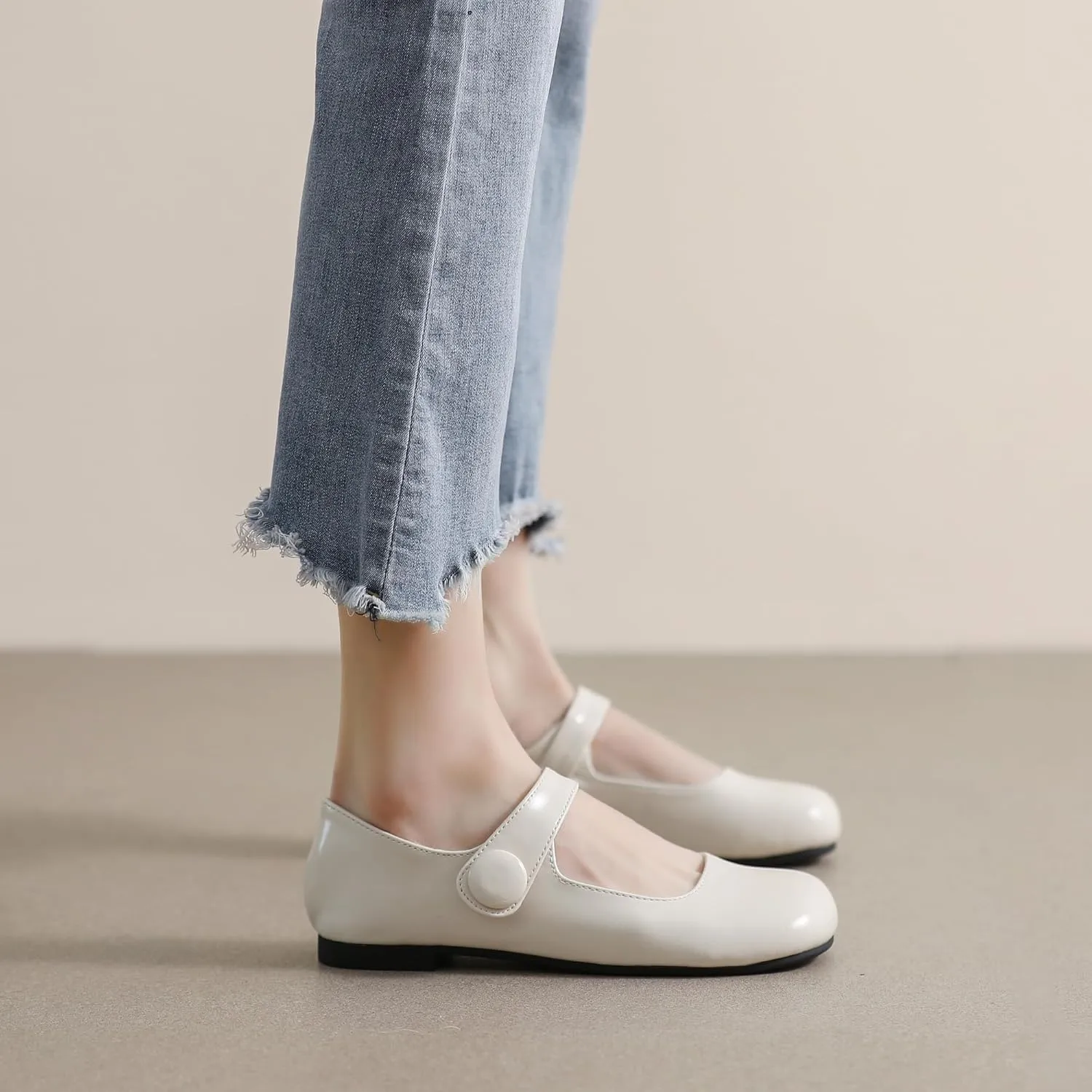 Dear Time Women's Round Toe Mary Jane Strap Flat Shoes, Cute Lolita Uniform Shoes, Soft Cushion Ballet Flats for Women