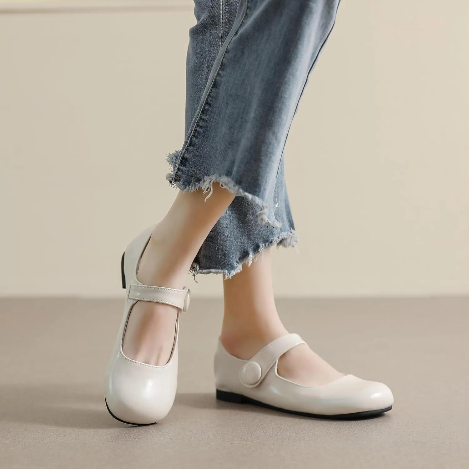 Dear Time Women's Round Toe Mary Jane Strap Flat Shoes, Cute Lolita Uniform Shoes, Soft Cushion Ballet Flats for Women