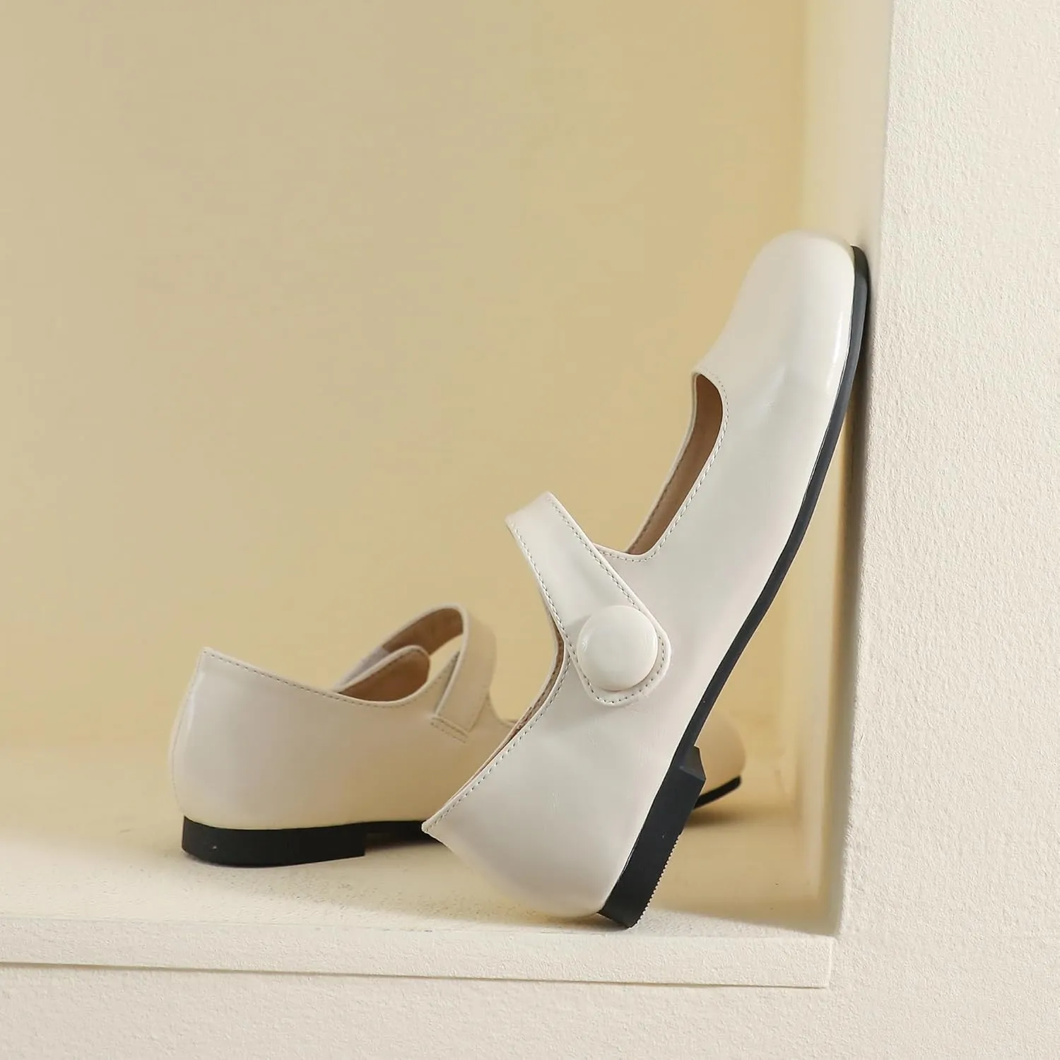 Dear Time Women's Round Toe Mary Jane Strap Flat Shoes, Cute Lolita Uniform Shoes, Soft Cushion Ballet Flats for Women