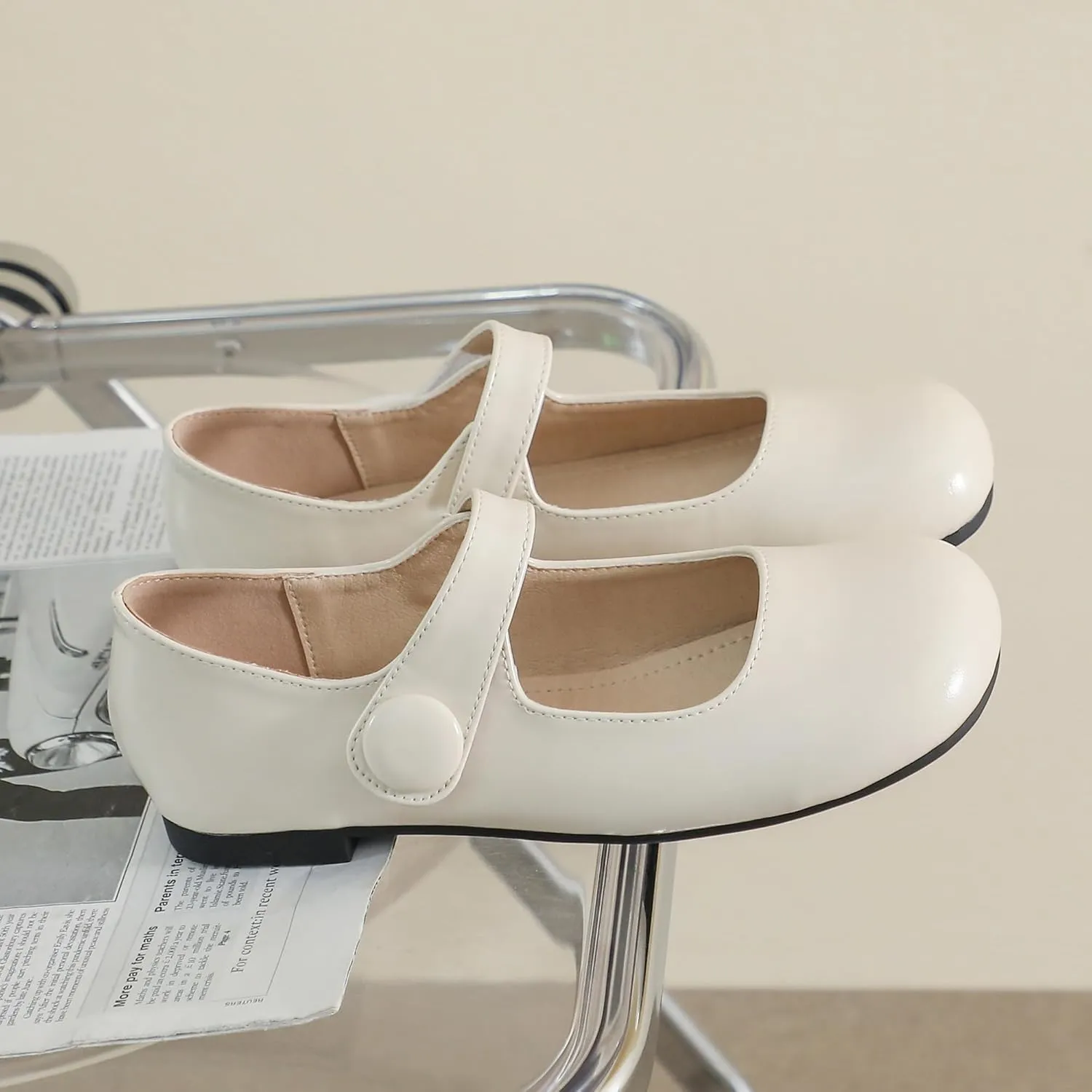 Dear Time Women's Round Toe Mary Jane Strap Flat Shoes, Cute Lolita Uniform Shoes, Soft Cushion Ballet Flats for Women