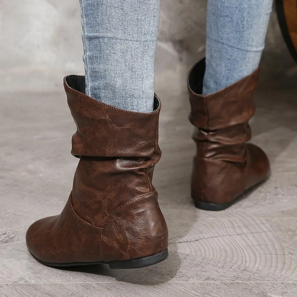 DINTAHA Flat Ankle Boots Women'S Slouch Boots Low Heel Booties Fall Slouchy Boots