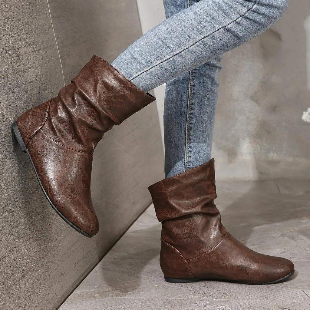 DINTAHA Flat Ankle Boots Women'S Slouch Boots Low Heel Booties Fall Slouchy Boots