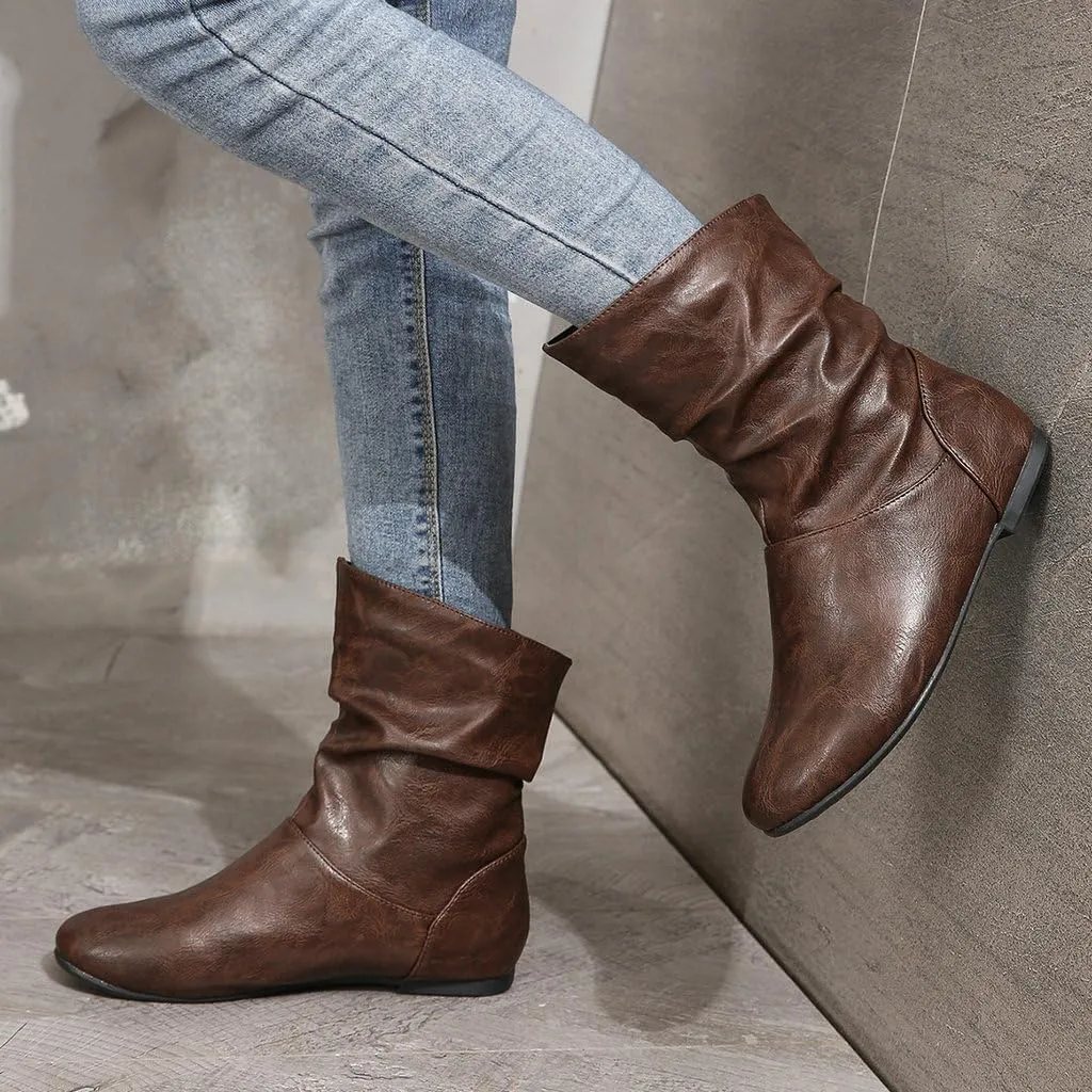 DINTAHA Flat Ankle Boots Women'S Slouch Boots Low Heel Booties Fall Slouchy Boots