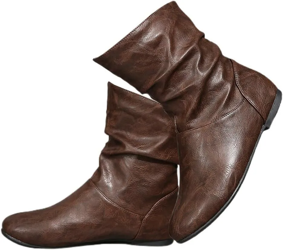 DINTAHA Flat Ankle Boots Women'S Slouch Boots Low Heel Booties Fall Slouchy Boots