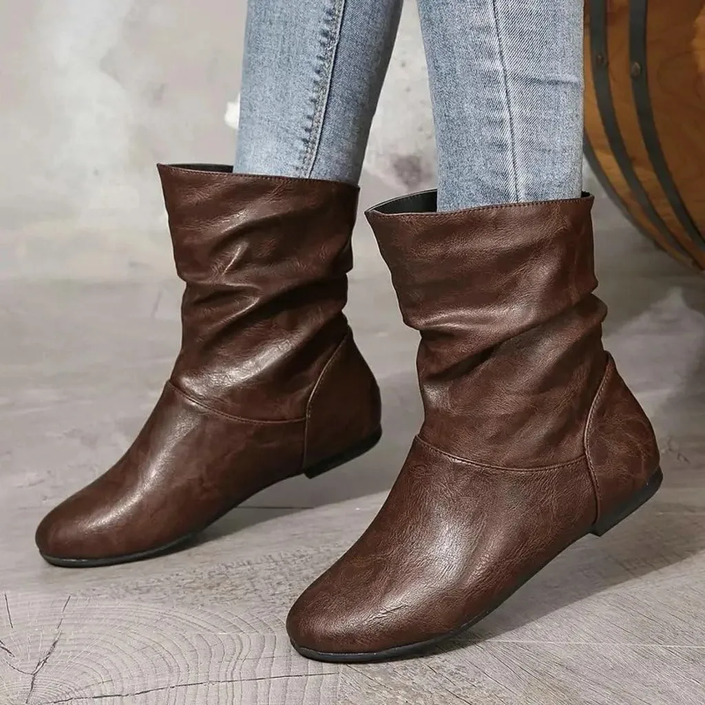 DINTAHA Flat Ankle Boots Women'S Slouch Boots Low Heel Booties Fall Slouchy Boots