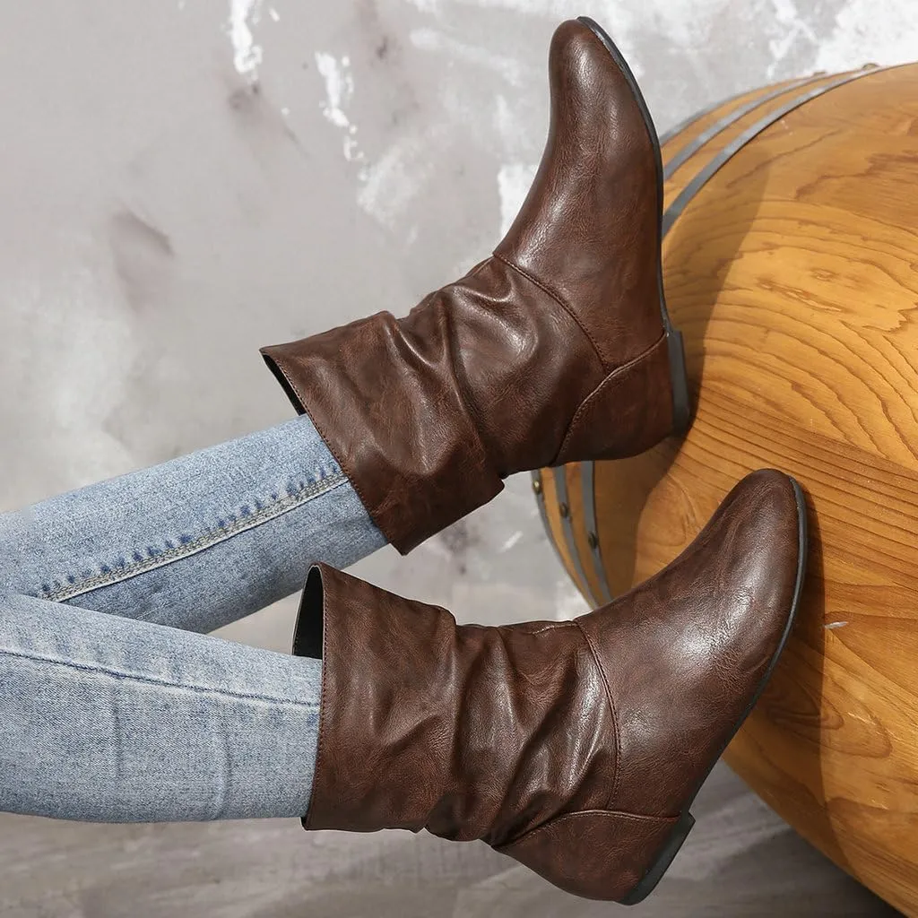 DINTAHA Flat Ankle Boots Women'S Slouch Boots Low Heel Booties Fall Slouchy Boots