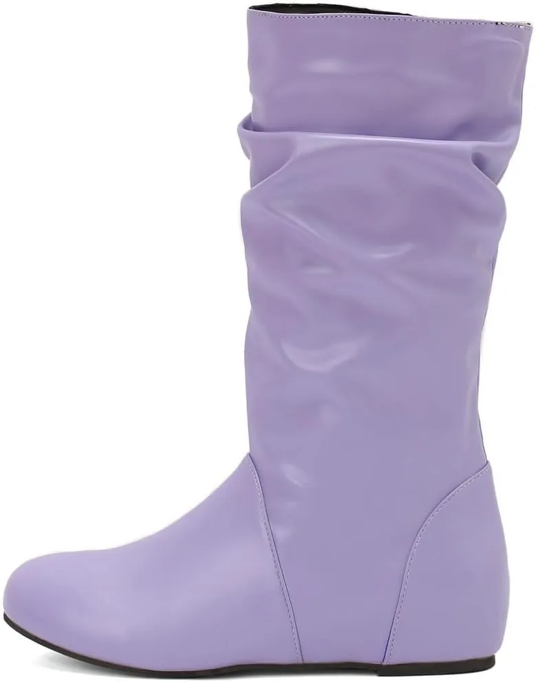 DINTAHA Womens Slouch Flat Boots Mid Calf Flat Boots Low Heel Fall Slouchy Cowgirl Boots