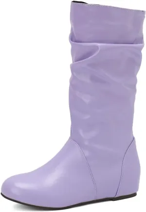 DINTAHA Womens Slouch Flat Boots Mid Calf Flat Boots Low Heel Fall Slouchy Cowgirl Boots