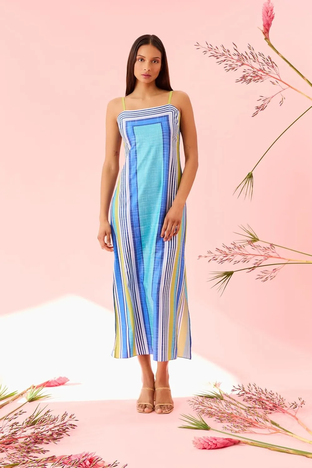 Donna Morgan Women's Square Neck Spaghetti Strap Maxi Summer Wedding Guest Party Special Occasion A-line Long Dress