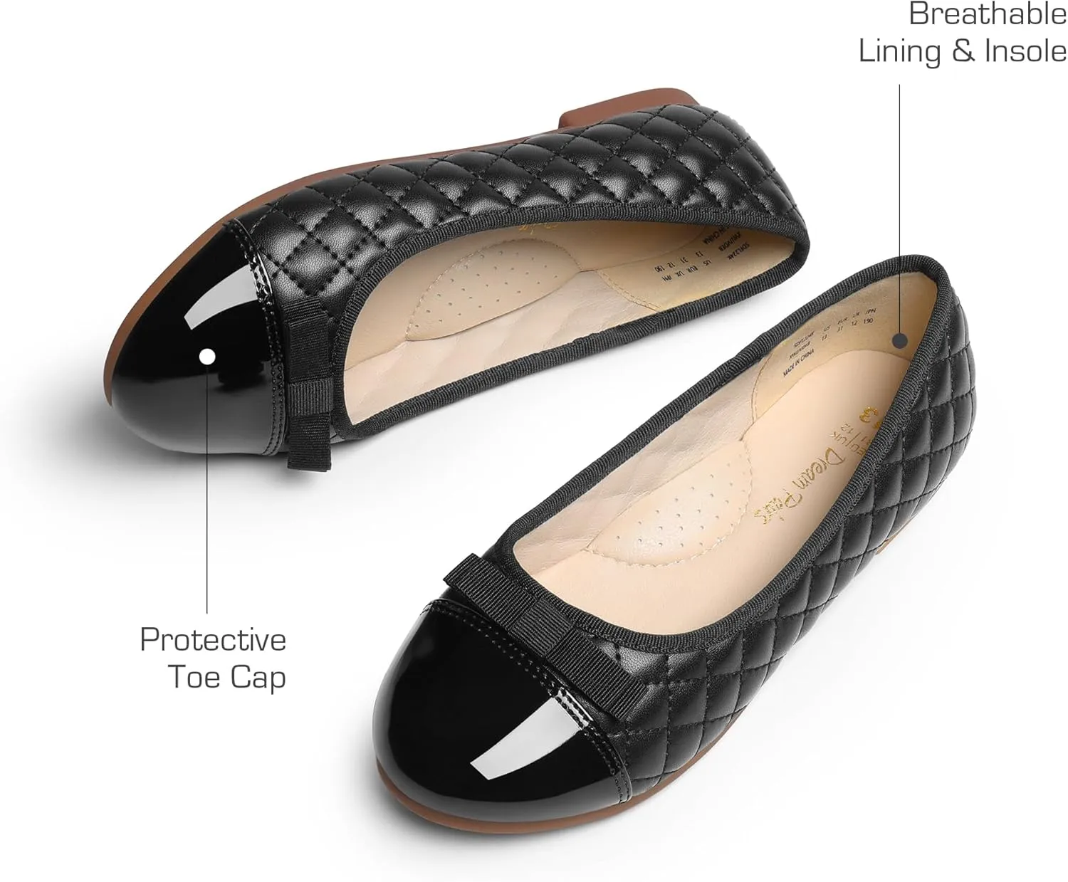 DREAM PAIRS Girls Dress Shoes Flower Girl Slip-on Bow Ballet Flats for Wedding, Party, School (Little Kid/Big Kid)