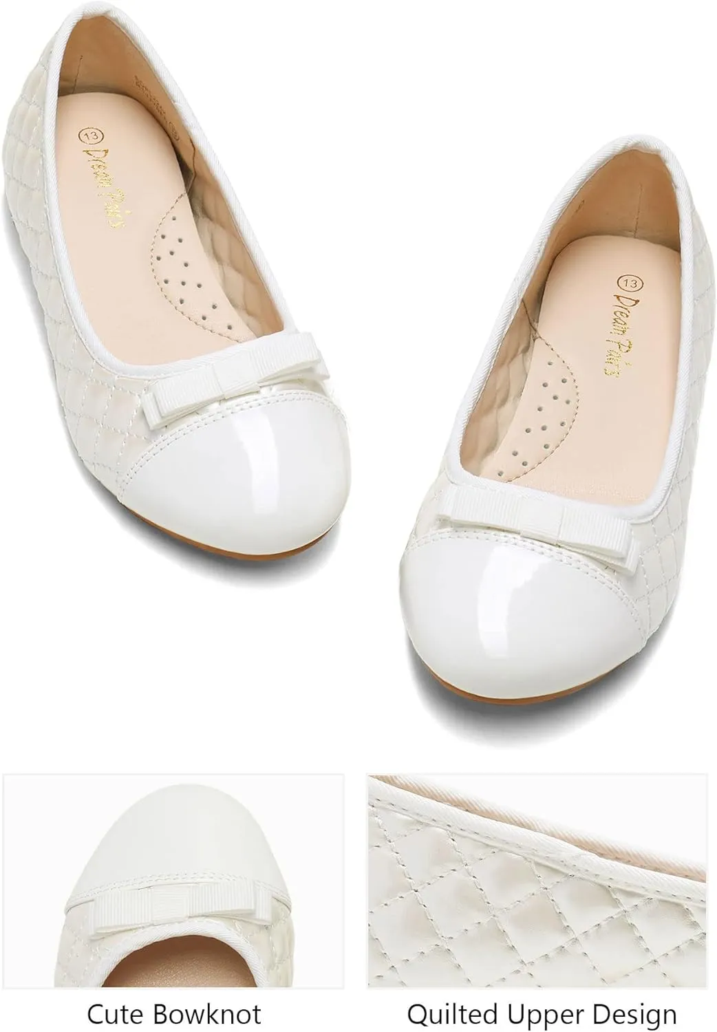 DREAM PAIRS Girls Dress Shoes Flower Girl Slip-on Bow Ballet Flats for Wedding, Party, School (Little Kid/Big Kid)