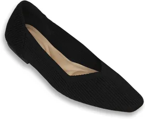 DREAMCIA Women’s Flats Knit Shoes Comfortable Washable Slip on Ballet Square Toe Casual Dressy Wedding Work Office Ballerina Flats with Memory Foam