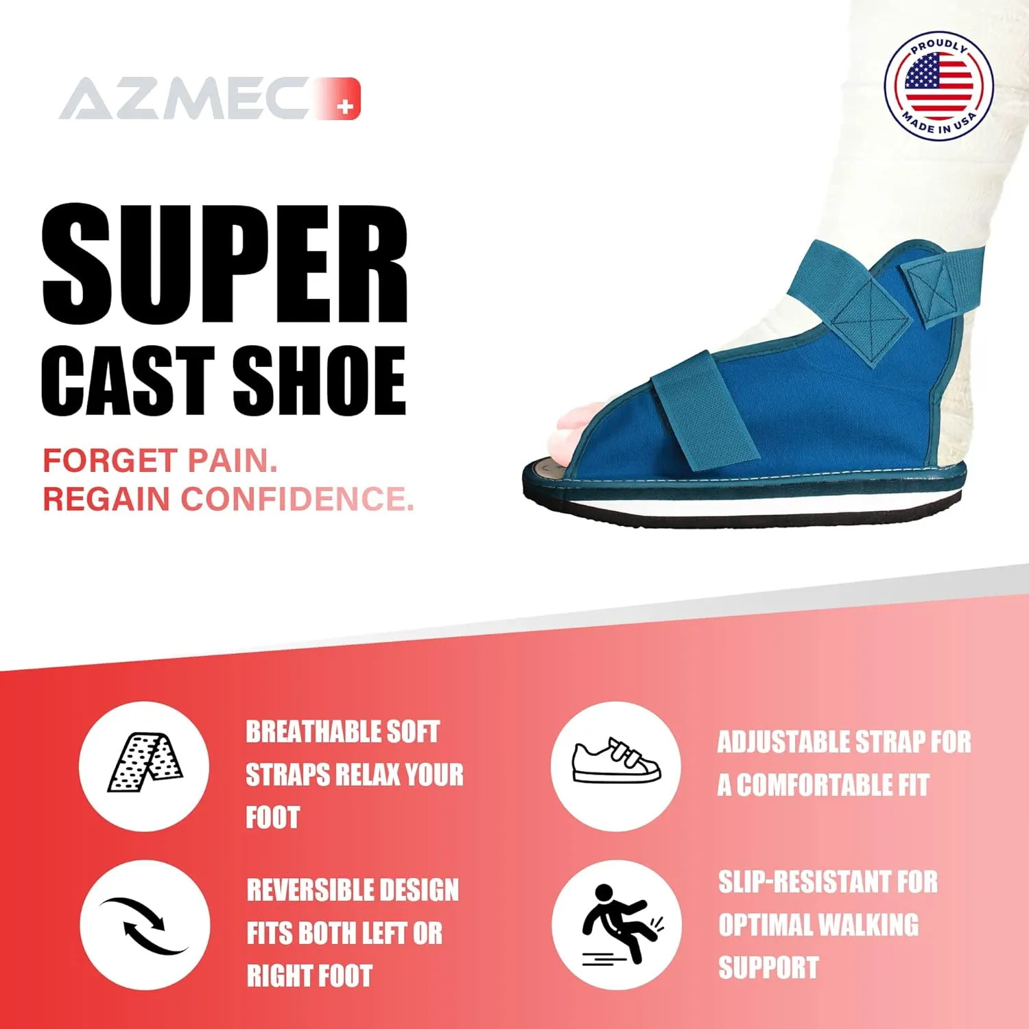 Economy Super Cast Shoes, Postoperative Cast Boot For Fracture Feet, Supports Surgical Foot Protection, Stables Ankle Joints, Size Medium 4-3/4"W x 11"L