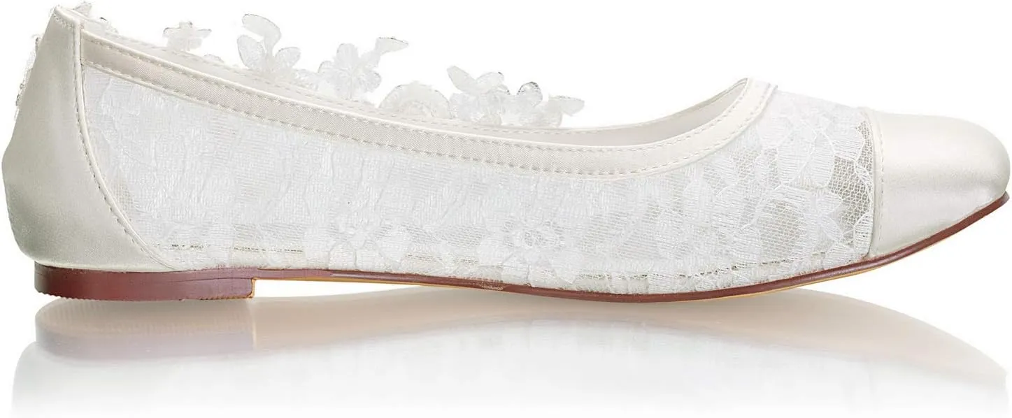 Emily Bridal Wedding Shoes Lace up Round Toe Rhinestone Flat Mother of The Bride Shoes